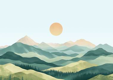 Mountain Landscape with Sun