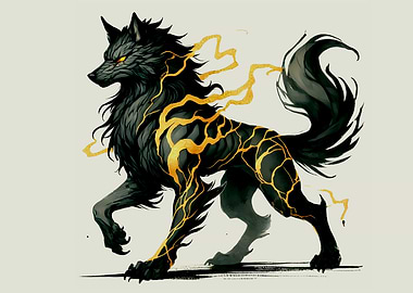 Black Wolf with Gold Veins