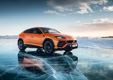 Orange Lamborghini on Ice