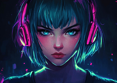 Anime Girl with Headphones