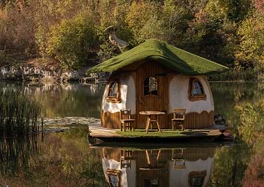 Floating Cottage on a Lake