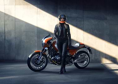 Woman with Custom Motorcycle