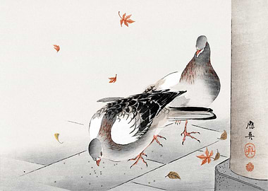Japanese Painting of Pigeons