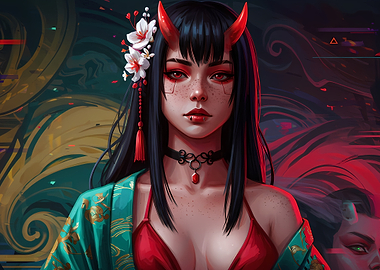 Demon Girl with Red Eyes