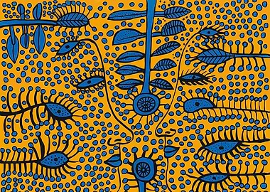 Abstract Art with Eyes and Flowers