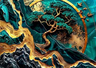 Gold & Emerald Bonsai Art