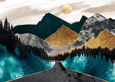 Golden Mountain Landscape