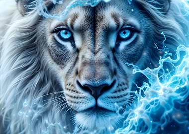 White Lion with Blue Water
