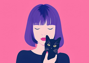 Girl with Black Cat