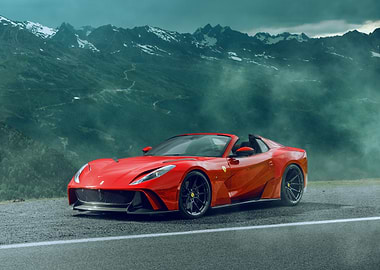 Red Ferrari Convertible in Mountains