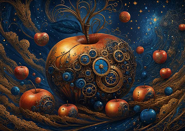 Cosmic Apple: Gears and Celestial Wonders