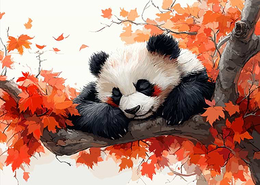 Sleeping Panda in Autumn