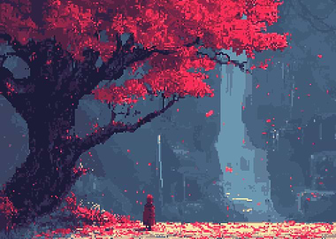 Pixel Art Cherry Blossom Tree
