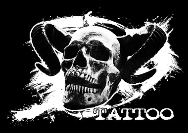 Skull with Horns Tattoo Design