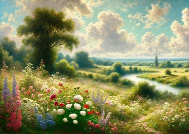 Impressionist Summer Meadow Landscape