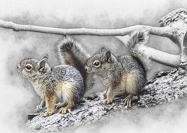 Two Squirrels on a Branch
