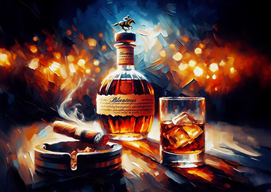Whiskey (blantons) and Cigar Still Life