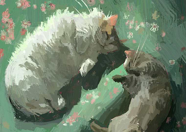 Sleeping Cats in Flowers