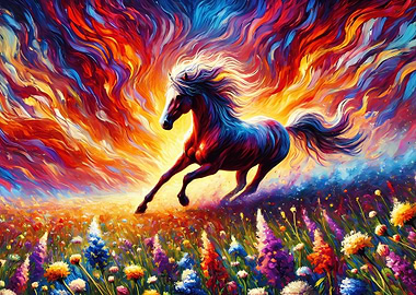Horse Running Through Flowers