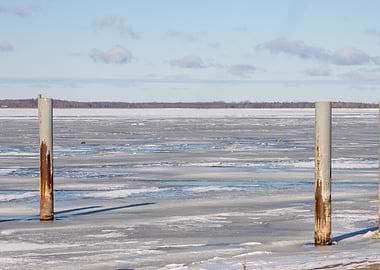 Frozen Lake Michigan with Posts
