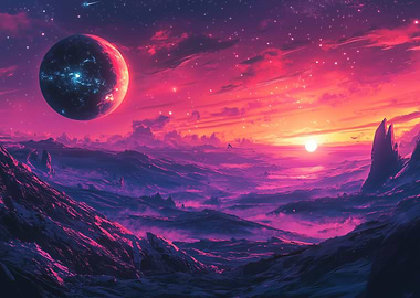 Alien Sunset Landscape