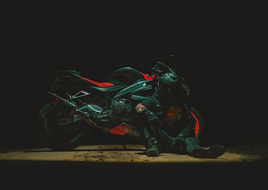 Motorcycle Rider at Night