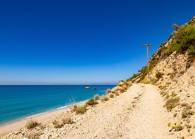 Coastal Path with Blue Sky, Lefkada, Greek Island