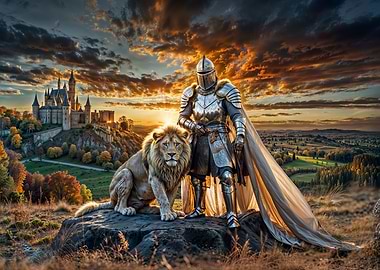 Knight and Lion at Sunset