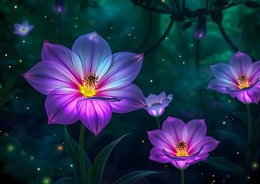 Glowing Flowers in Forest