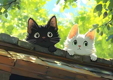 Curious Cats on a Roof