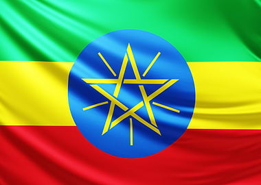 Ethiopian Flag, realistic flag of ethiopia