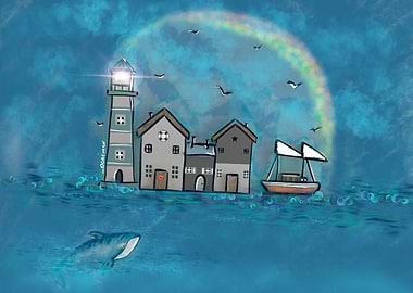 Lighthouse Village by the Sea