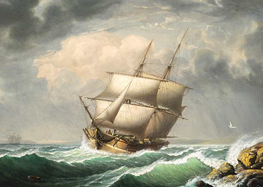 Sailing Ship in Stormy Sea