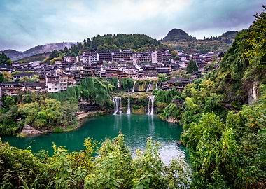 Waterfall Village in China