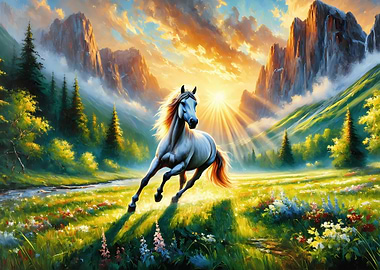 White Horse in Mountain Meadow