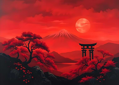 Red Sunset Mountain Landscape