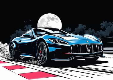 Blue Maserati MC20 Under Moonlight