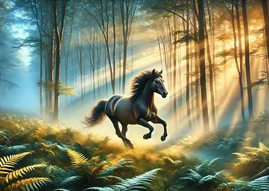 Horse Running Through Forest