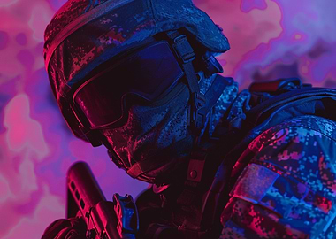 Soldier in neon background