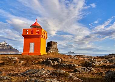 Orange Lighthouse on Coast of iceland