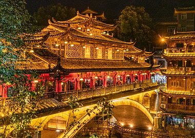 Illuminated Chinese Bridge