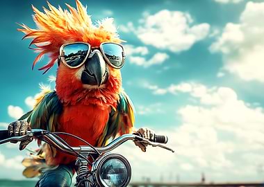 Modern City Parrot on Bike