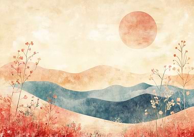 Watercolor Mountain Landscape