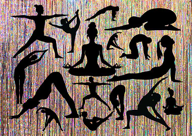 Yoga Silhouettes on Shimmering Background