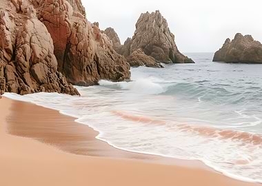 Sandy Beach with Rocky Cliffs