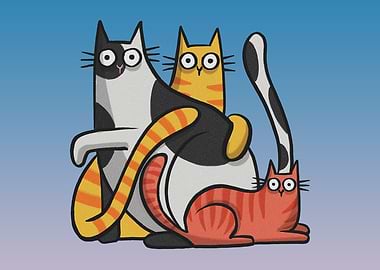 Three Cats Cartoon Illustration