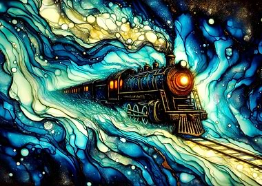 Steam Train in Abstract Landscape