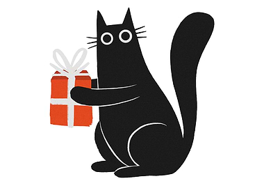 Black Cat with Gift