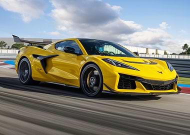 Yellow Corvette Z06 on Track