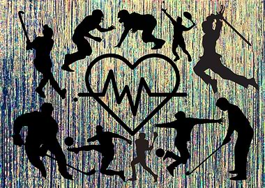 Sports Silhouettes with Heartbeat